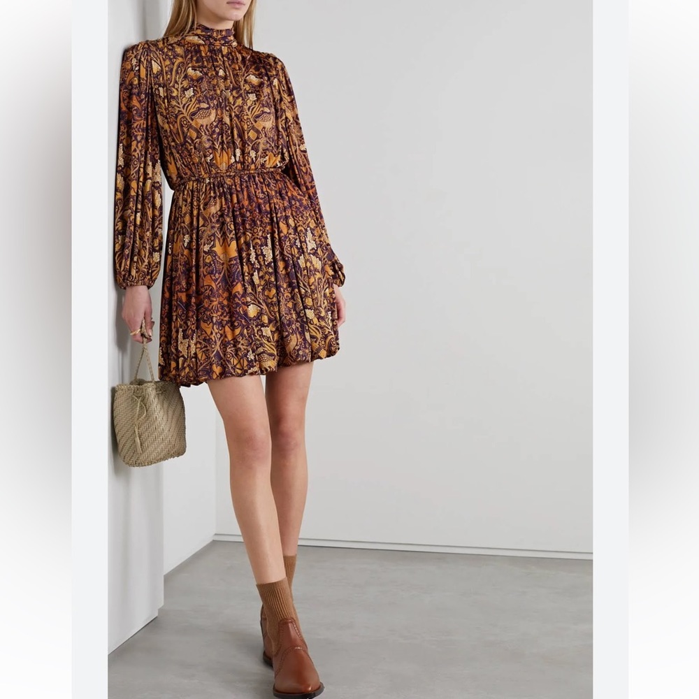 Ulla Johnson Mini Dress Small Wilhemina Celestial Orange Purple Floral Feminine - Picture 2 of 16